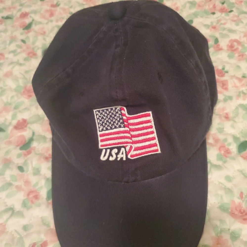 USA Flag Embroidered Navy Baseball Cap - Womens Hat
